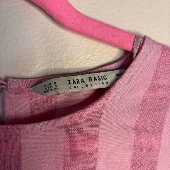 Zara Pink Striped Linen Boxy Top Size S - Picture 8 of 8